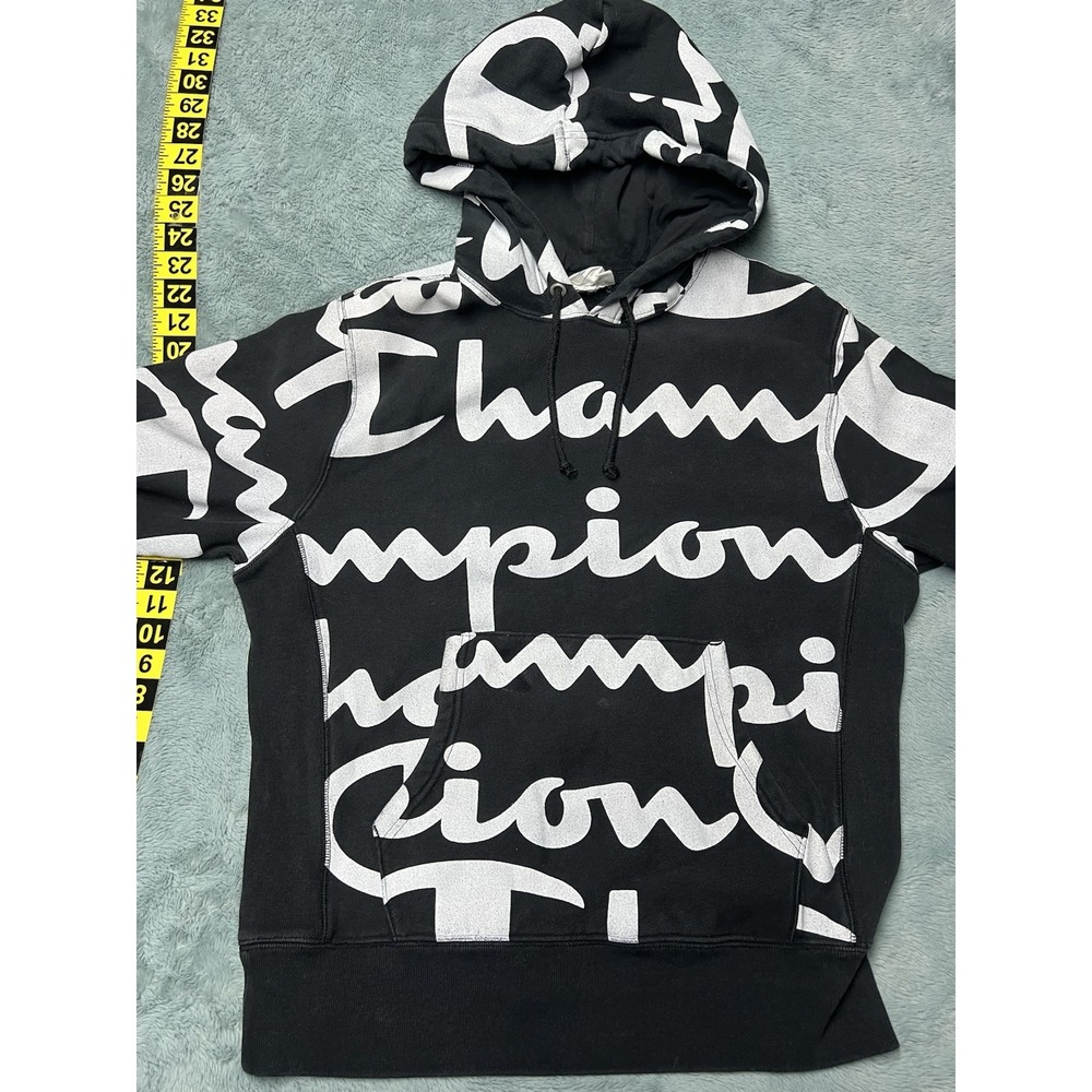 Champion Reverse Weave Hoodie Men's M Black White Champion All over Print